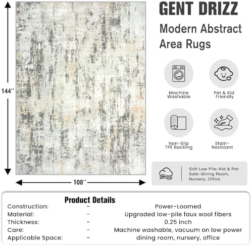 9x12 Area Rugs for Living Room: Washable Abstract Grey Brown Badroom Carpet