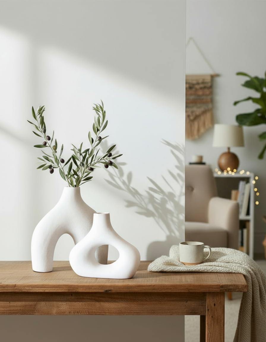 White Large Ceramic Vase / Warm White / Set of 2