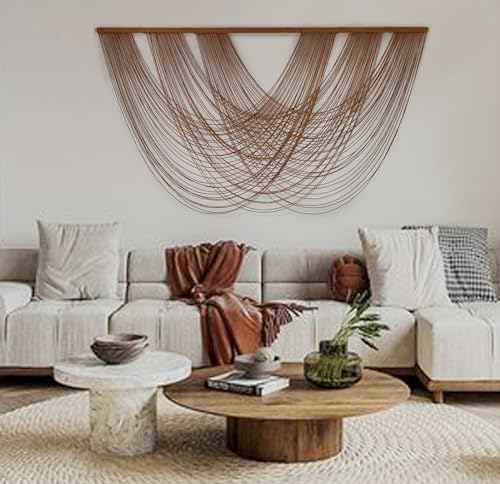 Large Macrame Wall Hanging Brown Die-Dyed 59.00" W x 31.00" L Boho Wall Decor Yarn Tapestry Craftsmanship Home Macrame