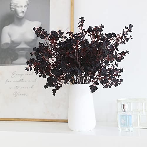 Hananona 10 Pcs Babys Breath Artificial Flowers Black Fake Silk Flowers for Halloween Home Decor Floral Arrangement Table Centerpieces (10, Black)