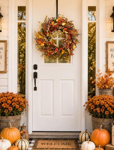 26" Fall Wreaths for Front Door: Berry Autumn Wreaths with Hanger