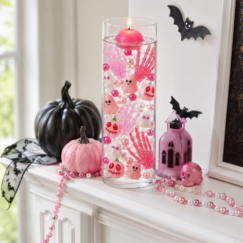 Halloween Floating Vase Filler Kit, Pink White Floating Candles Filler