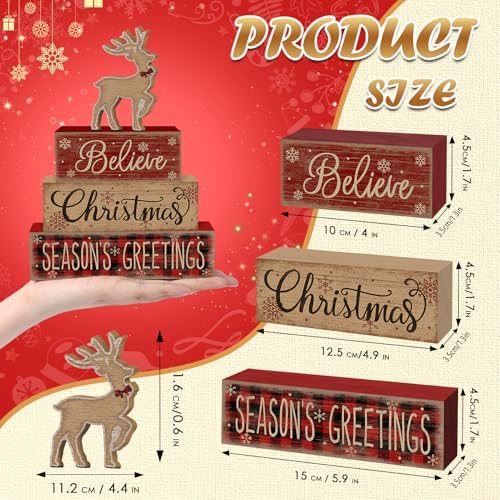 Britimes Tiered Tray Decor Set, 4 Pack, Wooden, Farmhouse Rustic Reindeer