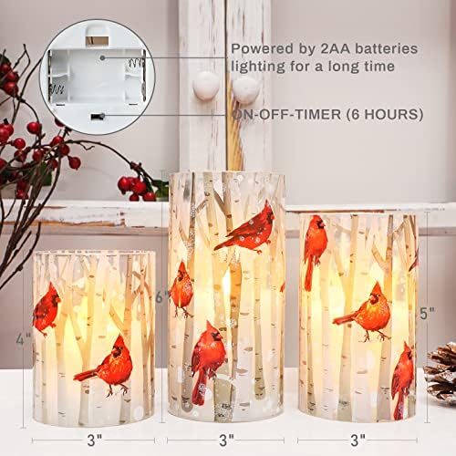 Crystal Club Christmas Flameless Candles with Remote, Cardinal Theme