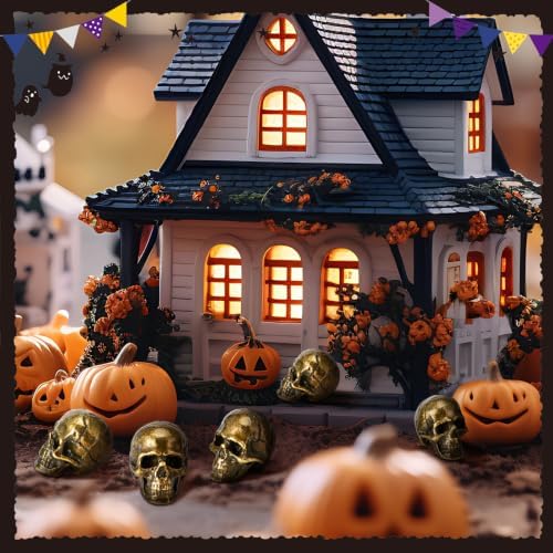 Civaner 50 Pcs Halloween Mini Brass Figurine Miniature, Skull