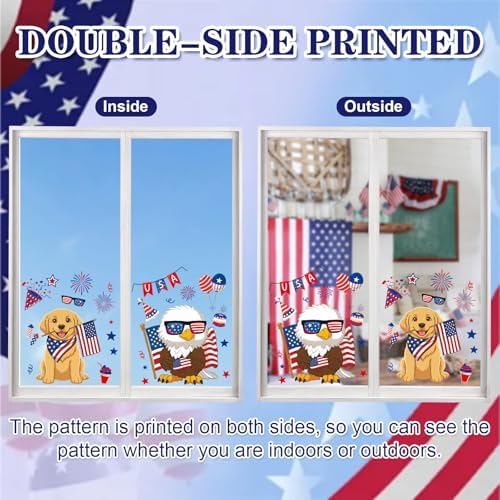 COCHIE Happy 4th of July Window Clings 6 Sheets, Red Blue White Owl Window Decals Stickers for Office Home Classroom Party Decorations, Patriotic Fourth of July Animals Windows Cling (Patriotic)