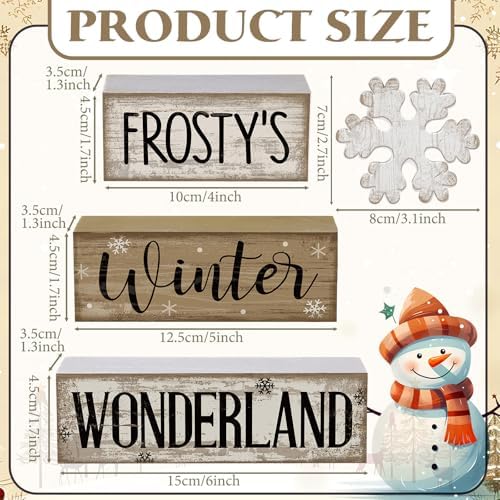 Lineshading 4 Pcs Winter Table Decorations Wooden Snowflake Decor Winter Tiered Tray Decor Rustic Snow Block Signs Gift