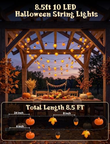 8.5FT Thanksgiving LED String Lights Plug-In 10 Pumpkin Leaves Acorn Decor