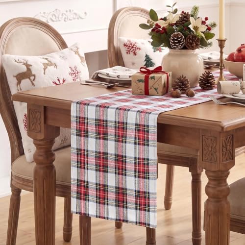 Softalker Christmas Checkered Table Runner, Red and White, 13 x 70 Inch