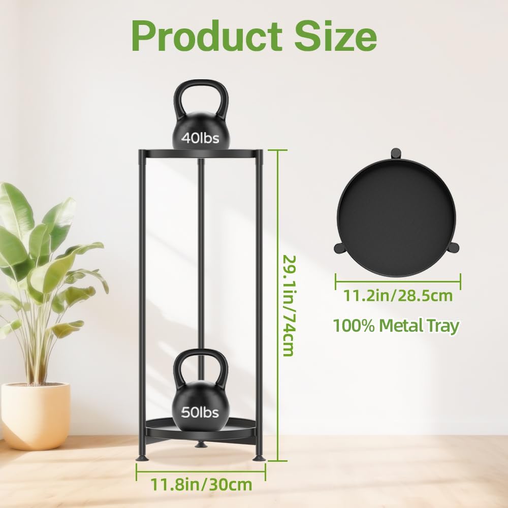 iDavosic.ly 2 Tier Metal Corner Plant Stand Indoor Outdoor, 29'' Tall Black | Vertical Flower Display Holder for 11''