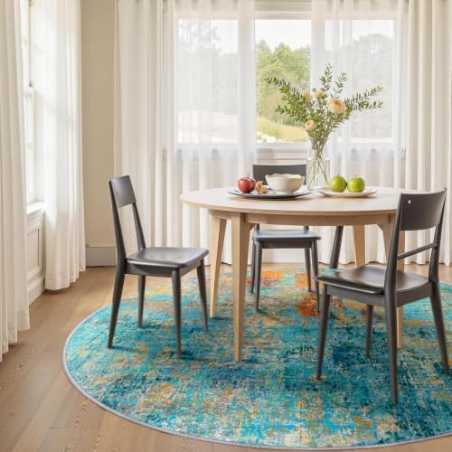 RELEANY Washable Round 6ft Area Rug for Living Room Teal Multi