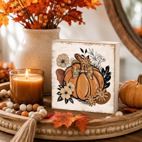 Fall Decorations for Home Bow Pumpkin Wood Sign Fall Decor 5 * 5inch