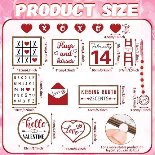 FairySandy 16 Pcs Valentine's Day Tiered Tray Decorations Set Valentine Heart Wood Sign Farmhouse Romantic Sweet Table Decor Love Theme Centerpieces for Kitchen Home Decor Wedding Party Gift