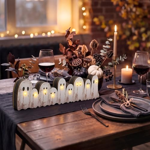 Yousoontic Halloween Indoor Decorations, Light up Ghosts Table Centerpiece