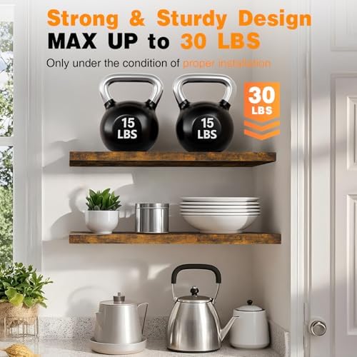 BAYKA Rustic Brown Floating Shelves 47.2in, Set of 2, Wall Mount Wood Shelf