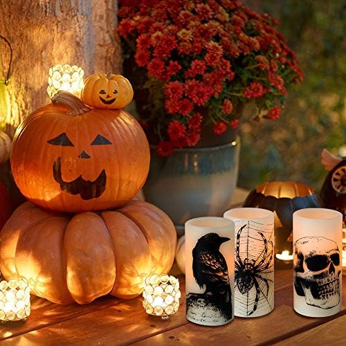 Halloween Skull Flameless Candles Battery Operated with 6H Timer