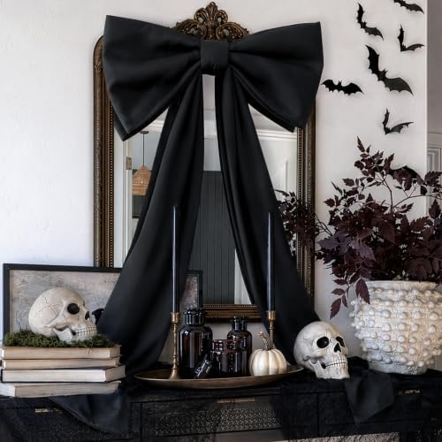 Halloween Decor - 48" x 24" Giant Black Bow for Front Door Wall Mantle