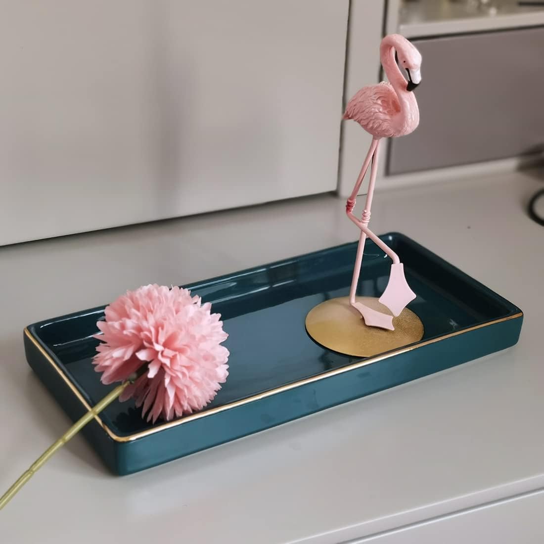 Ceramic Bathroom Tray for Countertop / Green / 10 x 5