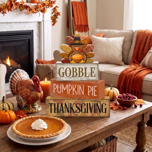 Moucuny 4 Pcs Fall Decorations For Home Wooden Thanksgiving Turkey Decor