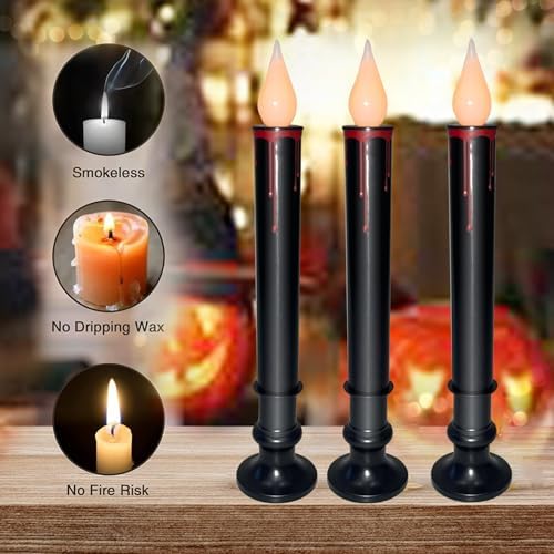 10 Pack Halloween Window Candles Lights, Battery Operated Window Candles with Timer, Flameless LED Candle with Taper Flickering Bulbs for Dining Table Halloween Decor