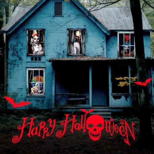 Patelai 4 Pcs Scary Halloween Clown Curtain Window Silhouette Decoration