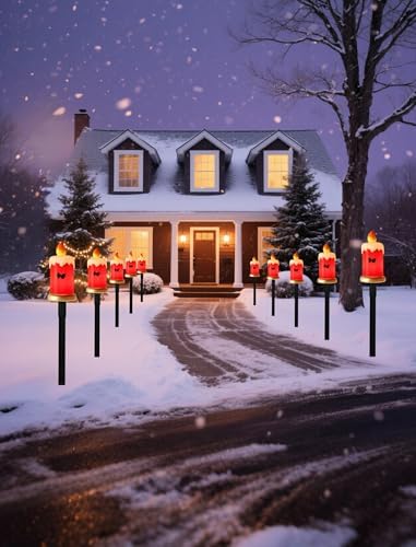 10.5FT Christmas Pathway Lights, 5PK LED Candle Yard Stake Lights