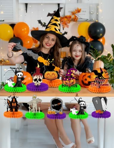 Halloween Table Decorations, 9 Pcs Honeycomb Centerpieces