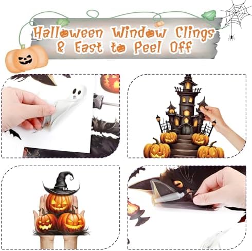 SULOLI 8 Sheets Halloween Window Clings, Scary Halloween Window Stickers Removable Double Sided Halloween Black Window Decals for Glass Window Halloween Decoration