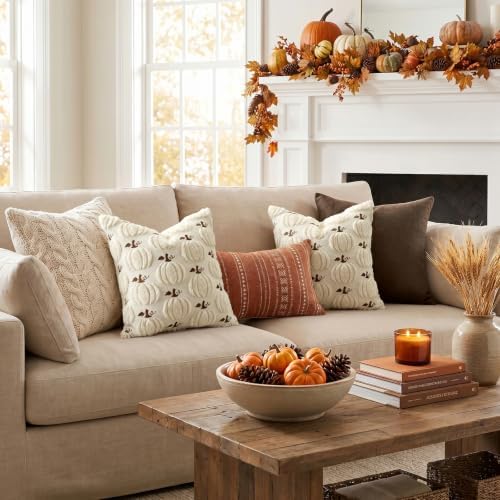 Artscope Fall Pumpkin Throw Pillow Covers 16x16 Set of 2, Autumn Soft Plush Faux Fur Decoration Cushion Covers for Thanksgiving Holiday Couch Sofa Bedroom Home Decor-Beige