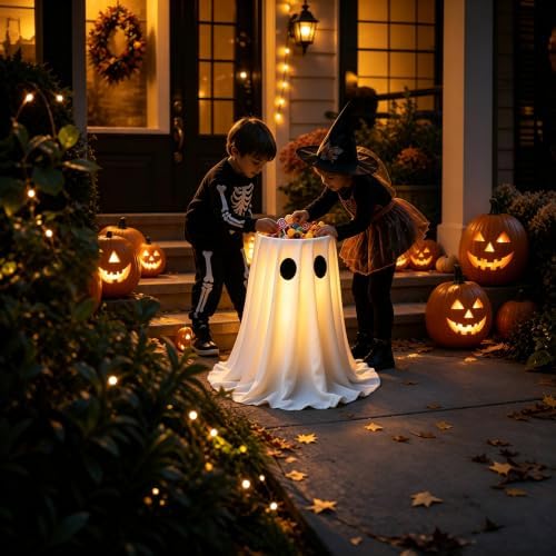 USB Powered Halloween Ghost Candy Bowl Stand w/ 8-Mode Remote LED Lights