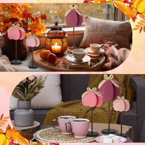 Thyle 3 Pcs Fall Pumpkin Decor, Wooden, Pink