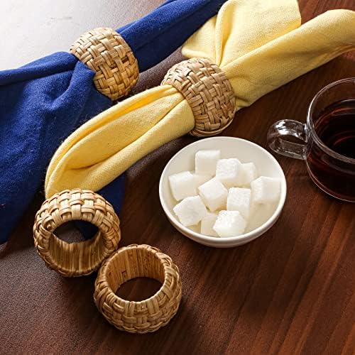 Lightnpro Natural Rattan Decorative Napkin Rings Set of 12, Serviette Napkin Rings Bulk for Party Decoration, Table Top Décor for Dinning Table, Everyday, Christmas, Easter Family Gatherings
