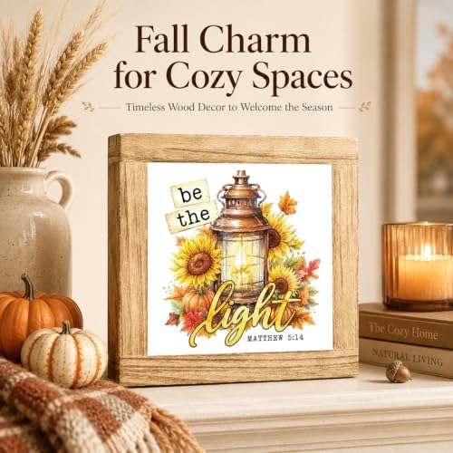 Fall Wood Sign, Be the Light Lantern Sunflower Tabletop Decor