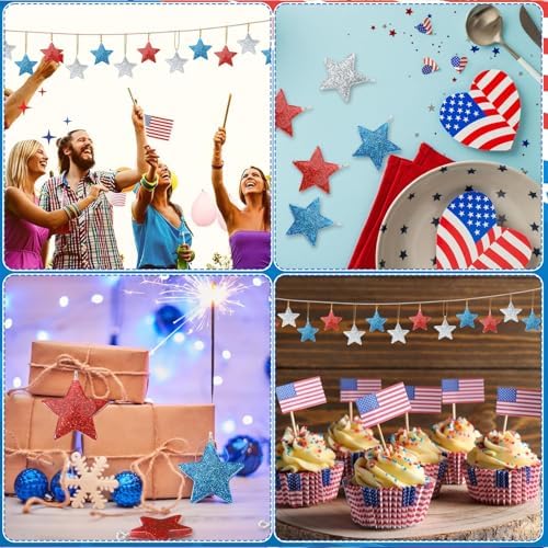 48PCS Mini Resin Patriotic Star Ornaments 4th of July Hanging Decor