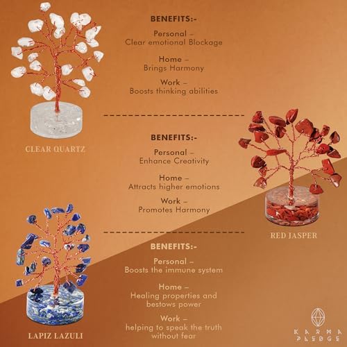Set of 12 Crystal Trees Unique Birthday Gifts for Women, Mom & Dad, Orgone Base Handmade Reiki Healing Stones for Home
