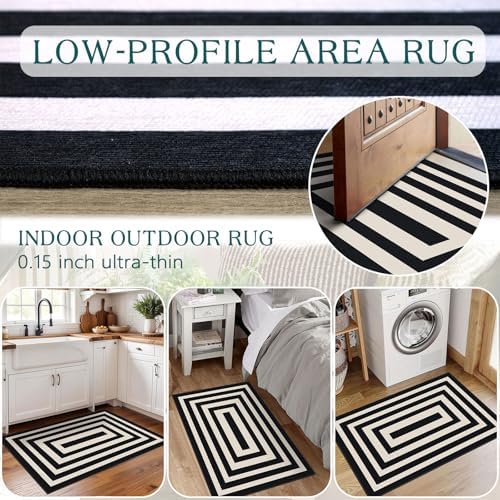 Front Door Mat Indoor Outside Entrance, 2x3 Modern Black White Rug