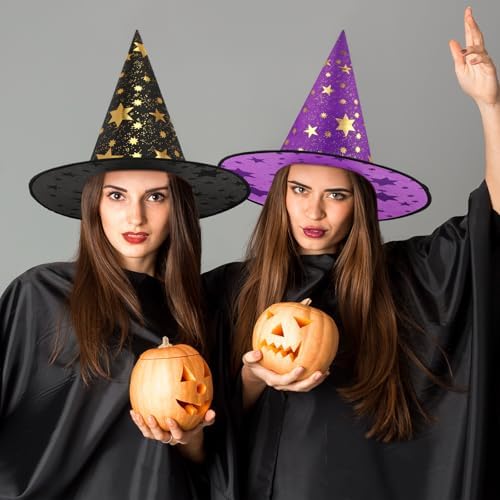 Newcotte 16 Pieces Witch Hats Halloween Costumes for Women Men Modern Witch Hats Fancy Dress Party Decorations