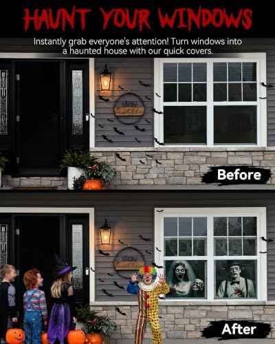 2pcs Halloween Window Cover Decor, Scary Ghost Curtain Outdoor
