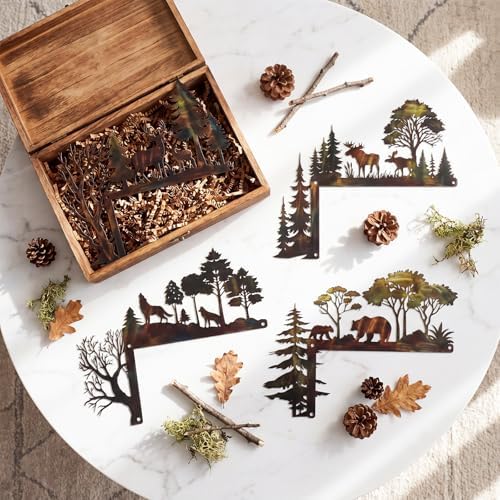 MorningRo 4 Pcs Rustic Forest Themed Door Frame Topper Metal Wall Art