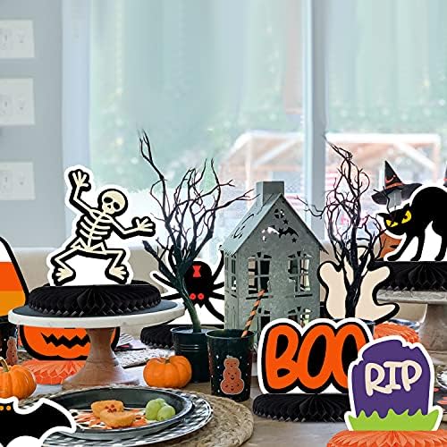 LINGTEER Happy Halloween Table Honeycomb Centerpieces - 9 pcs Funny Halloween Party Boo Ghost Table Decorations Sign.
