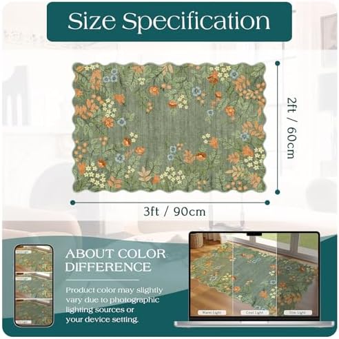 Front Door Mat Indoor Outside Entrance, 2x3 Sage Green Floral Rug