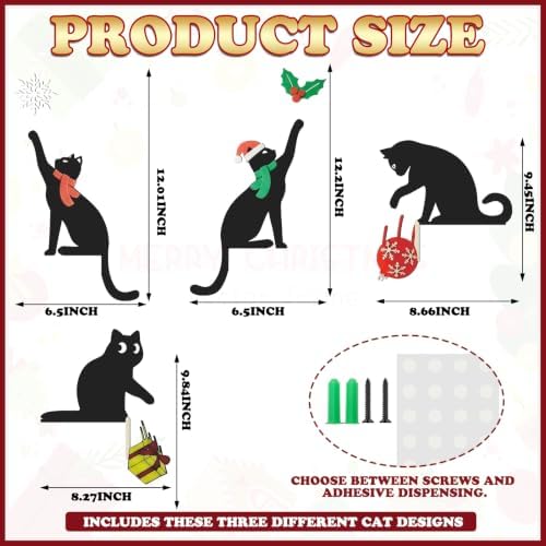 Morningro 4 Pcs Christmas Themed Door Frame Topper Black Cat Metal Wall Art