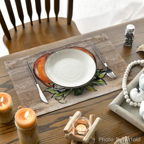 Artoid Mode Wood Pumpkin Bowknot Fall Placemats Set of 4-12 x 18 Inch