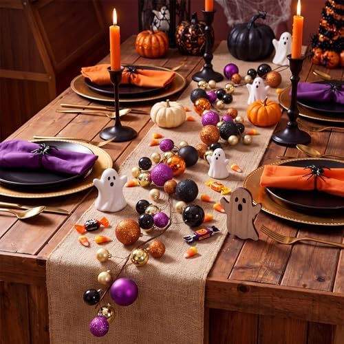 Pinkunn 6 ft Halloween Garland for Mantel Artificial Ball Halloween Decor