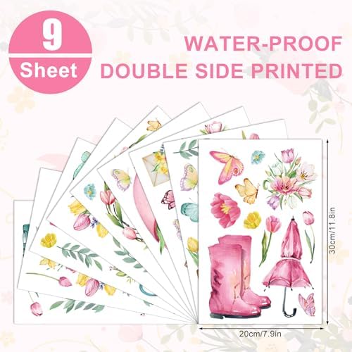 Whaline 75 Pcs Spring Summer Tulip Window Clings Tulip Flower Umbrella Truck Window Stickers Hello Spring Double-Side Glass Decals for Home Office School Party Shop Display Decoration