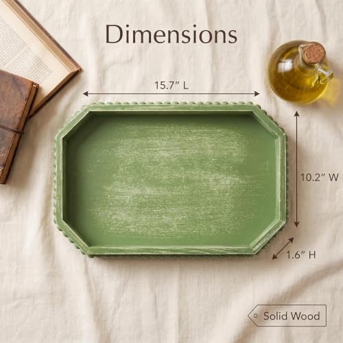 Hrastany Sage Green Wood Decorative Tray, Coffee Table Tray for Ottoman
