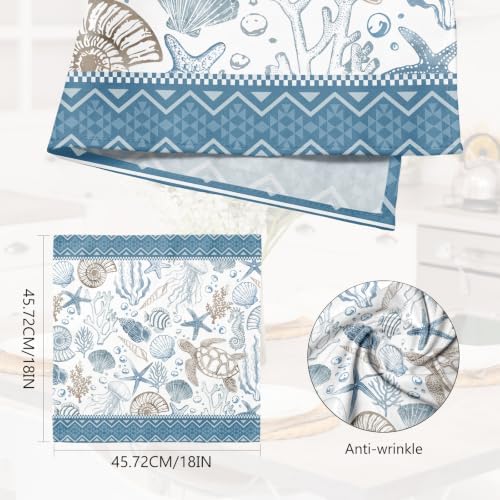 Sea Turtle Ocean Dinner Cloth Napkins Set of 4, 18 x 18 Inch Washable Reusable Fabric Napkins, Gift for Turtle Lovers, Beach House Summer Party Coastal Table Decor