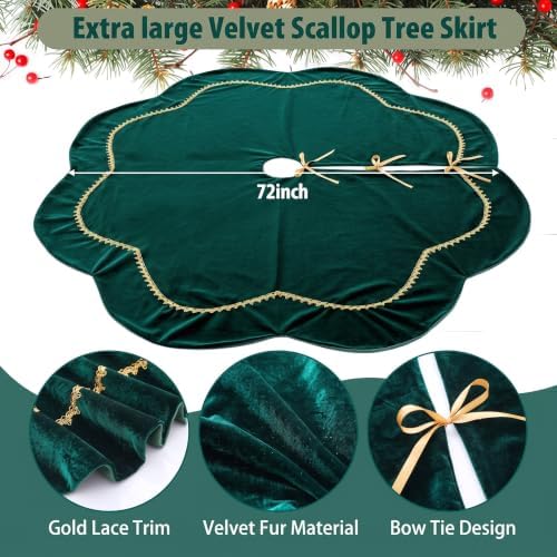 Arrowbash Green 72 Inch Christmas Tree Skirt Velvet Scallop Ddge