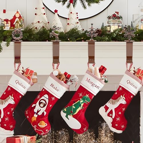 Christmas Stocking Holders for Mantle Set 4, Upgrade Stable Non-Slip Fireplace Holder, Metal Hangers for Mantle, Mantel Clip for Xmas Party Decoration (Bronze)