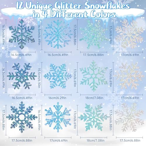 Winter Snowflake Hanging Decorations 30 Pcs Blue and Silver Christmas Ceiling Streamers Hanging Decorations Glittery Snowflakes Swirls for Wonderland Frozen Party and Christmas Decor